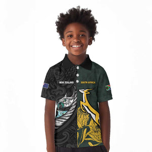 New Zealand vs South Africa Rugby Custom Kid Polo Shirt Maori - African Pattern