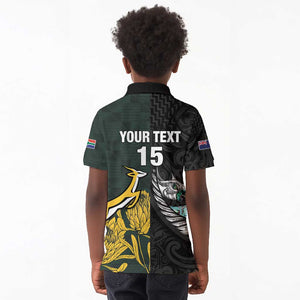 New Zealand vs South Africa Rugby Custom Kid Polo Shirt Maori - African Pattern
