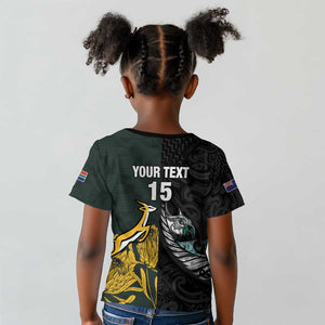New Zealand vs South Africa Rugby Custom Kid T shirt Maori - African Pattern