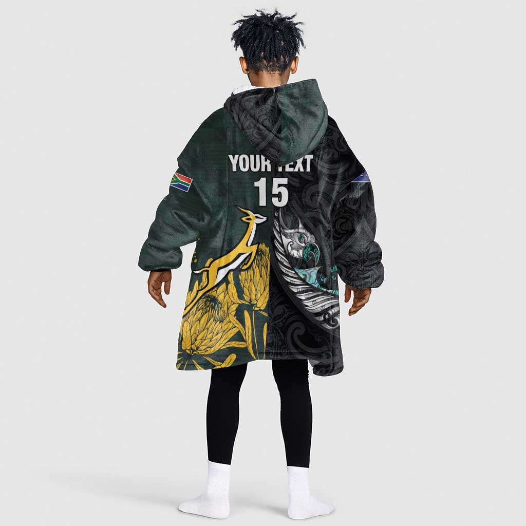New Zealand vs South Africa Rugby Custom Kid Wearable Blanket Hoodie Maori - African Pattern