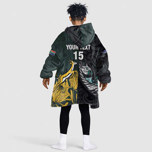 New Zealand vs South Africa Rugby Custom Kid Wearable Blanket Hoodie Maori - African Pattern
