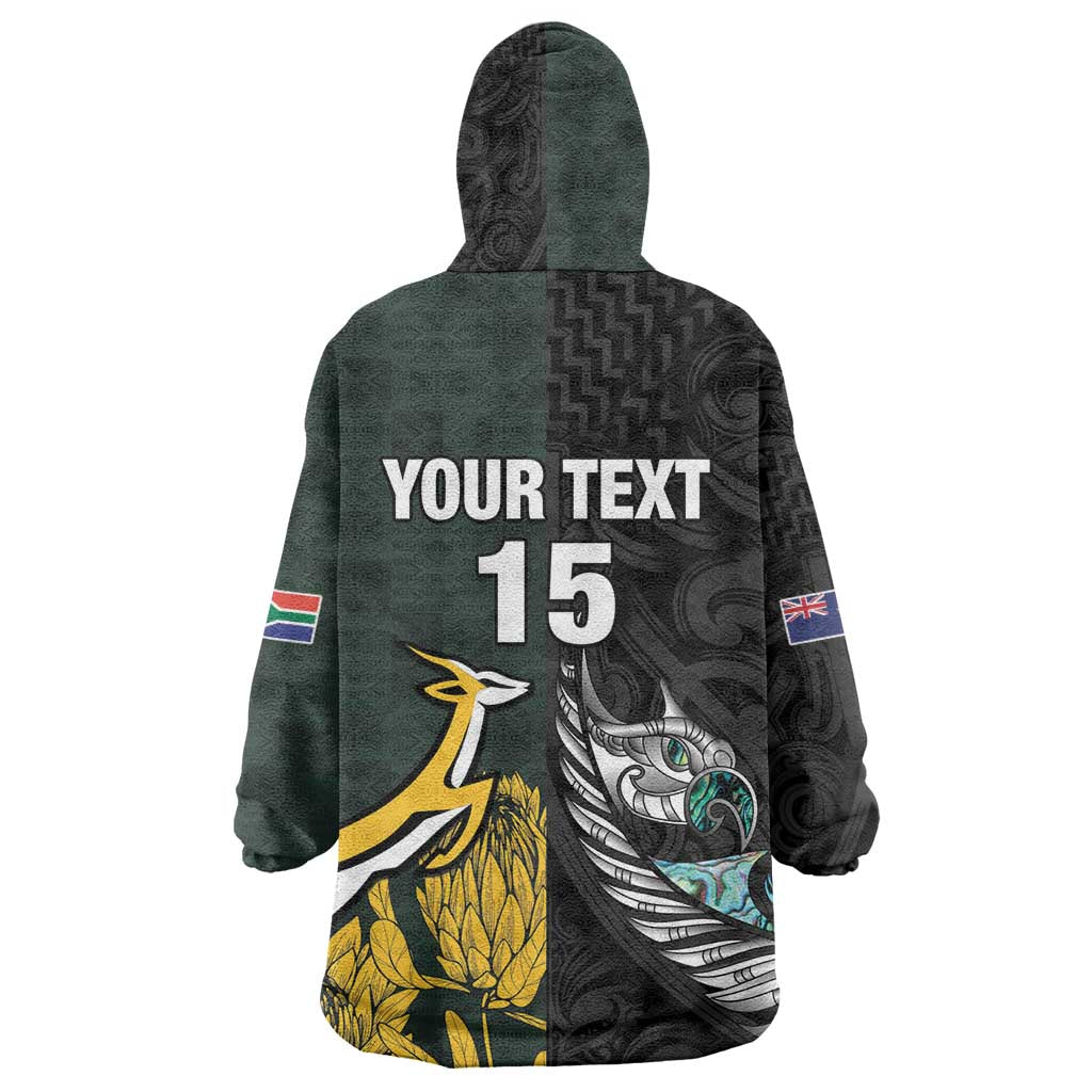 New Zealand vs South Africa Rugby Custom Kid Wearable Blanket Hoodie Maori - African Pattern