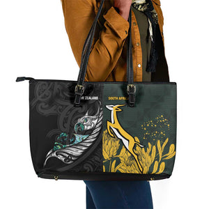 New Zealand vs South Africa Rugby Leather Tote Bag Maori - African Pattern