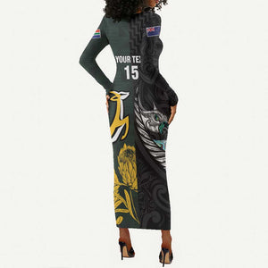 New Zealand vs South Africa Rugby Custom Long Sleeve Bodycon Dress Maori - African Pattern LT15