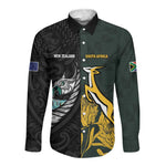 New Zealand vs South Africa Rugby Custom Long Sleeve Button Shirt Maori - African Pattern