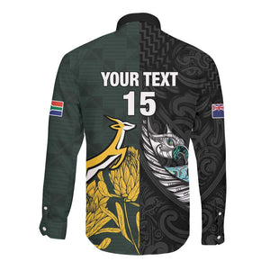 New Zealand vs South Africa Rugby Custom Long Sleeve Button Shirt Maori - African Pattern