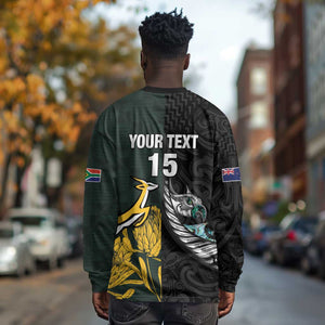 New Zealand vs South Africa Rugby Custom Long Sleeve Shirt Maori - African Pattern