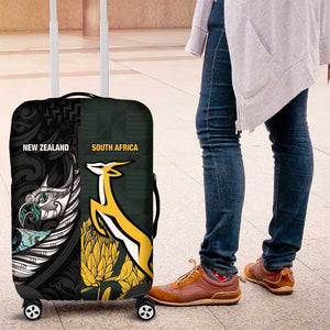 New Zealand vs South Africa Rugby Luggage Cover Maori - African Pattern
