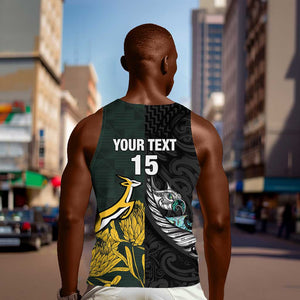 New Zealand vs South Africa Rugby Custom Men Tank Top Maori - African Pattern