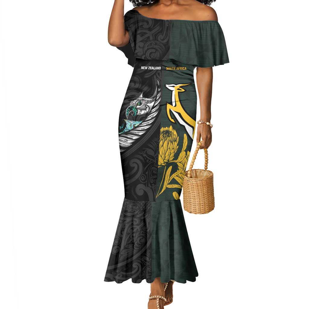 New Zealand vs South Africa Rugby Custom Mermaid Dress Maori - African Pattern