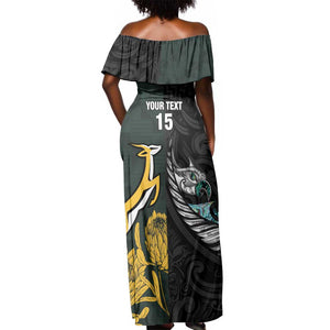 New Zealand vs South Africa Rugby Custom Off Shoulder Maxi Dress Maori - African Pattern