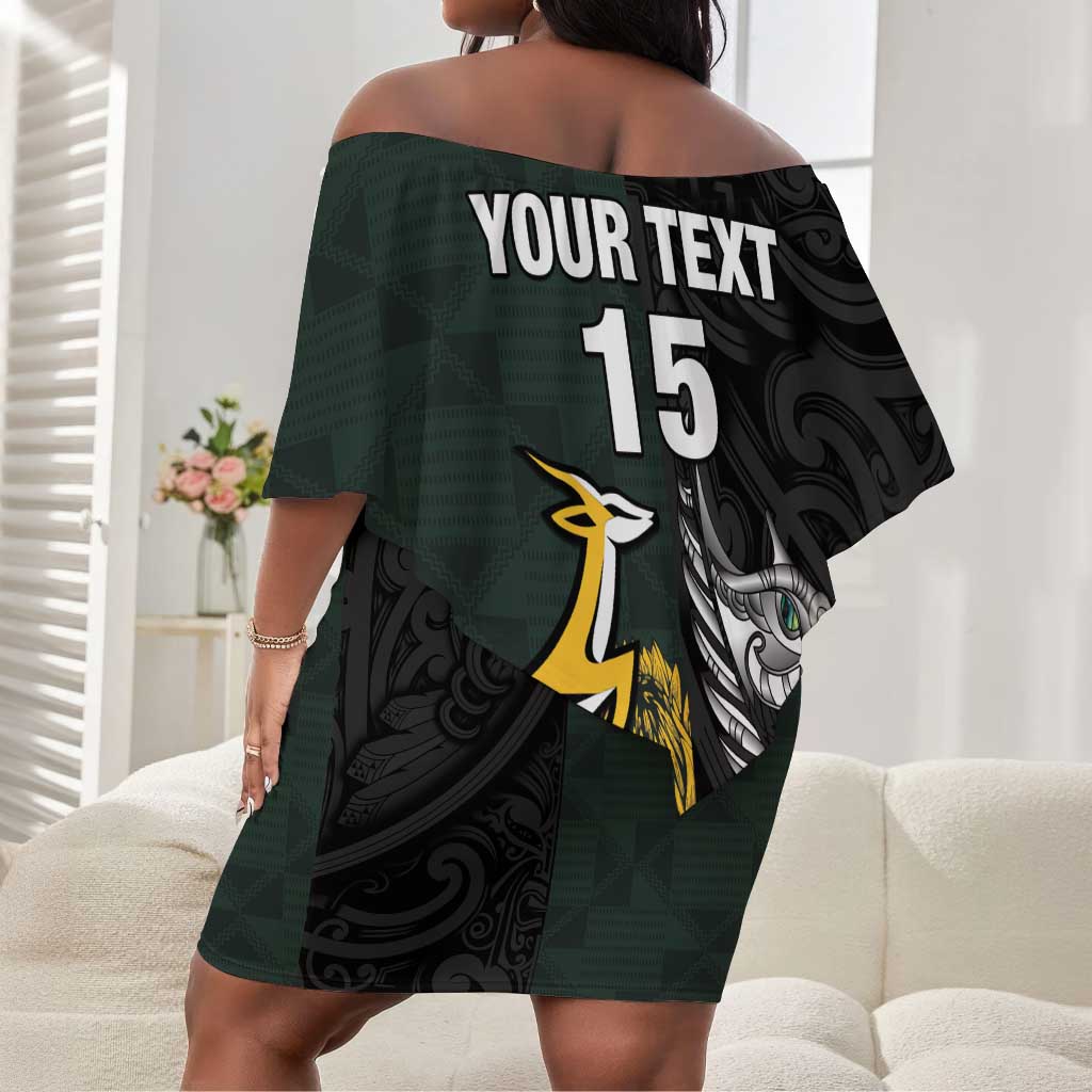 New Zealand vs South Africa Rugby Custom Off Shoulder Short Dress Maori - African Pattern