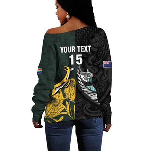 New Zealand vs South Africa Rugby Custom Off Shoulder Sweater Maori - African Pattern