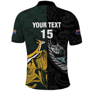 New Zealand vs South Africa Rugby Custom Polo Shirt Maori - African Pattern