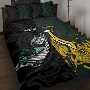 New Zealand vs South Africa Rugby Quilt Bed Set Maori - African Pattern