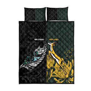 New Zealand vs South Africa Rugby Quilt Bed Set Maori - African Pattern