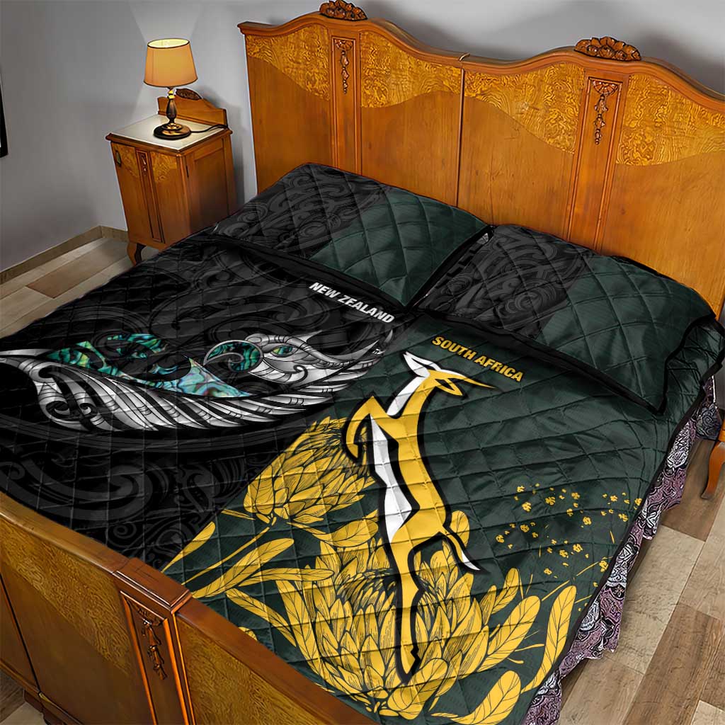 New Zealand vs South Africa Rugby Quilt Bed Set Maori - African Pattern
