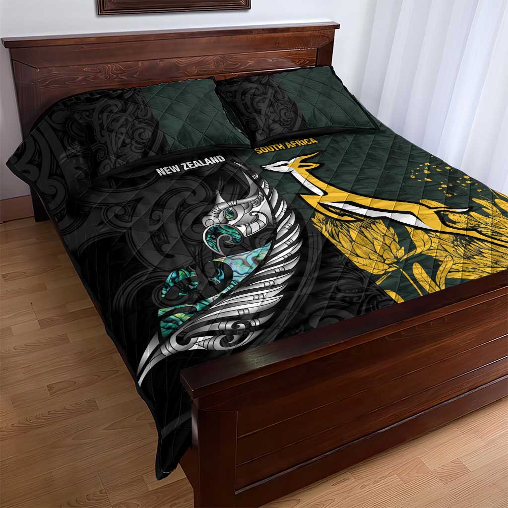 New Zealand vs South Africa Rugby Quilt Bed Set Maori - African Pattern
