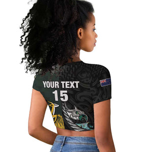 New Zealand vs South Africa Rugby Custom Raglan Cropped T shirt Maori - African Pattern