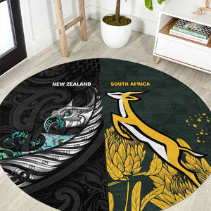 New Zealand vs South Africa Rugby Round Carpet Maori - African Pattern