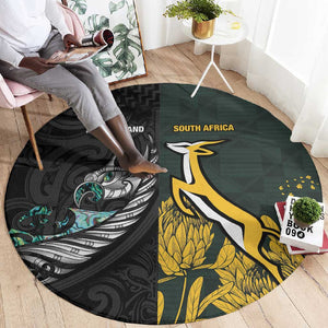 New Zealand vs South Africa Rugby Round Carpet Maori - African Pattern