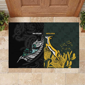 New Zealand vs South Africa Rugby Rubber Doormat Maori - African Pattern