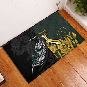 New Zealand vs South Africa Rugby Rubber Doormat Maori - African Pattern
