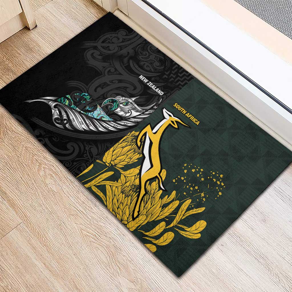 New Zealand vs South Africa Rugby Rubber Doormat Maori - African Pattern