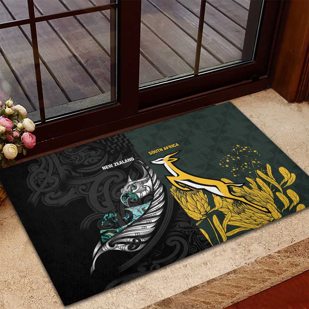 New Zealand vs South Africa Rugby Rubber Doormat Maori - African Pattern