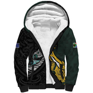New Zealand vs South Africa Rugby Custom Sherpa Hoodie Maori - African Pattern