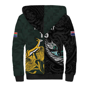 New Zealand vs South Africa Rugby Custom Sherpa Hoodie Maori - African Pattern