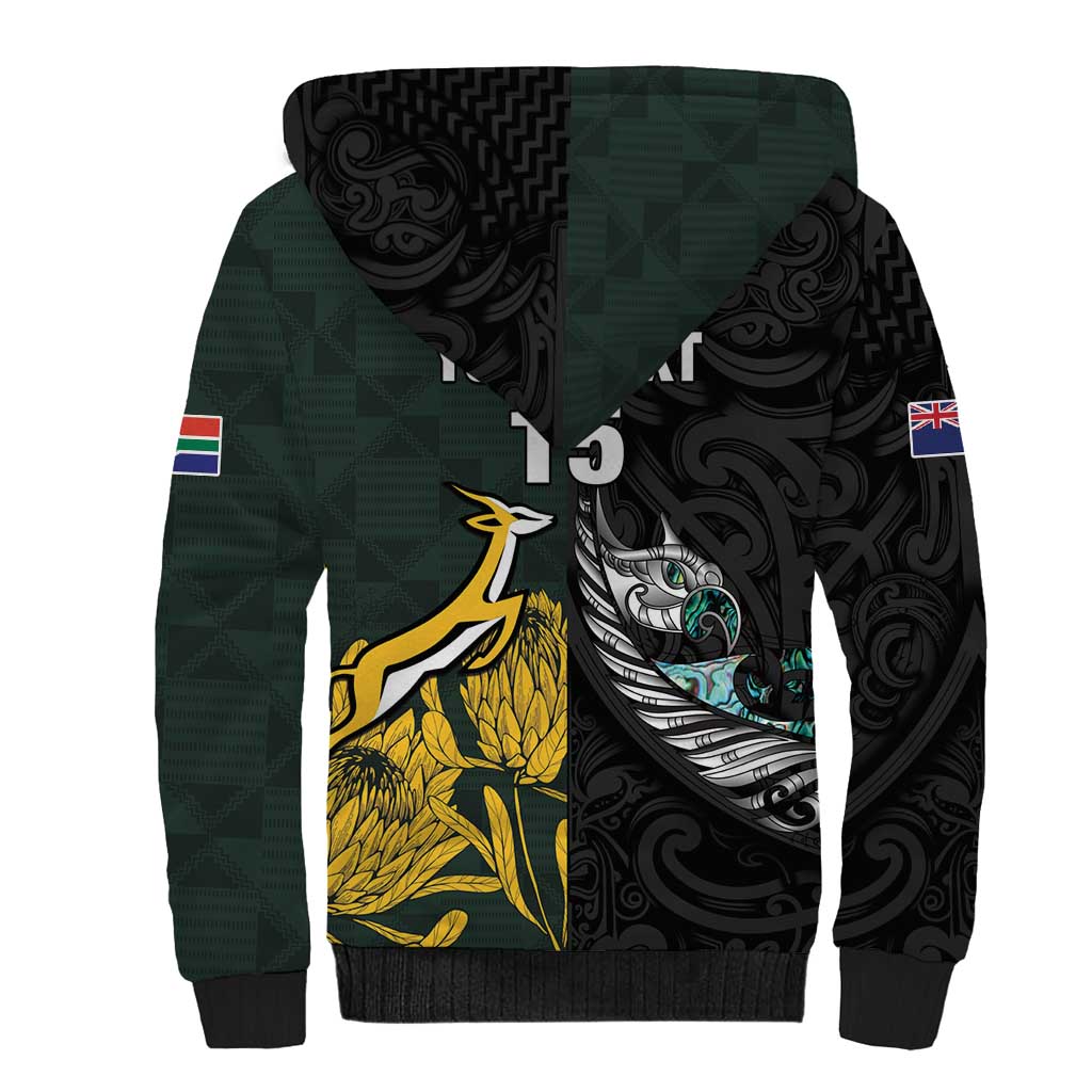 New Zealand vs South Africa Rugby Custom Sherpa Hoodie Maori - African Pattern