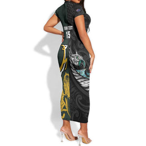 New Zealand vs South Africa Rugby Custom Short Sleeve Bodycon Dress Maori - African Pattern LT15