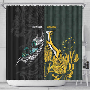 New Zealand vs South Africa Rugby Shower Curtain Maori - African Pattern