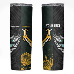 New Zealand vs South Africa Rugby Custom Skinny Tumbler Maori - African Pattern