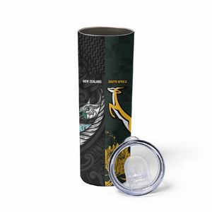 New Zealand vs South Africa Rugby Custom Skinny Tumbler Maori - African Pattern