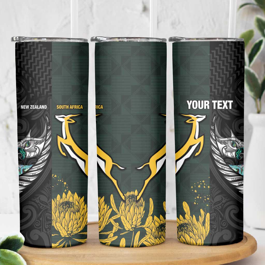 New Zealand vs South Africa Rugby Custom Skinny Tumbler Maori - African Pattern
