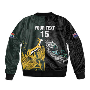 New Zealand vs South Africa Rugby Custom Sleeve Zip Bomber Jacket Maori - African Pattern