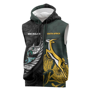 New Zealand vs South Africa Rugby Custom Sleeveless Hoodie Maori - African Pattern - African Pride