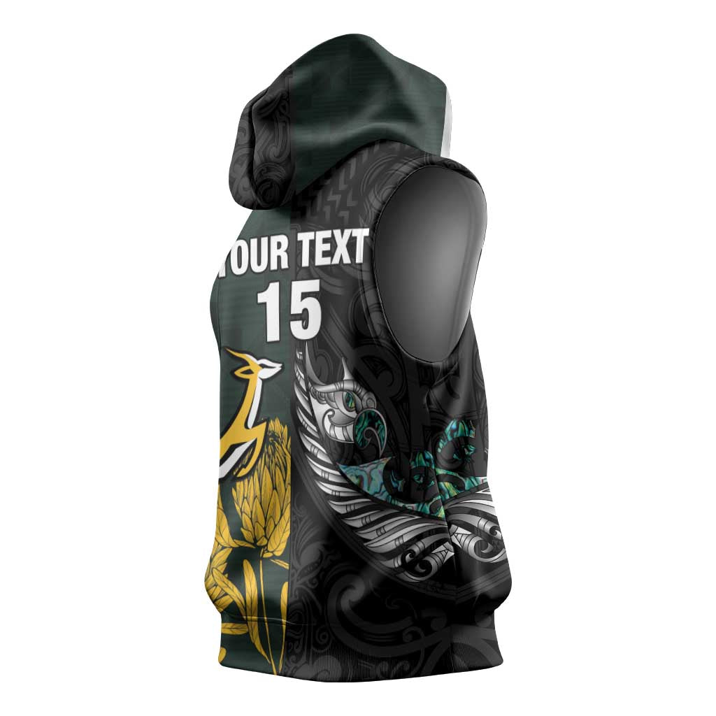 New Zealand vs South Africa Rugby Custom Sleeveless Hoodie Maori - African Pattern - African Pride