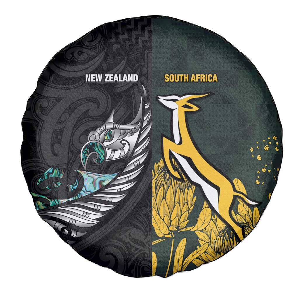 New Zealand vs South Africa Rugby Spare Tire Cover Maori - African Pattern