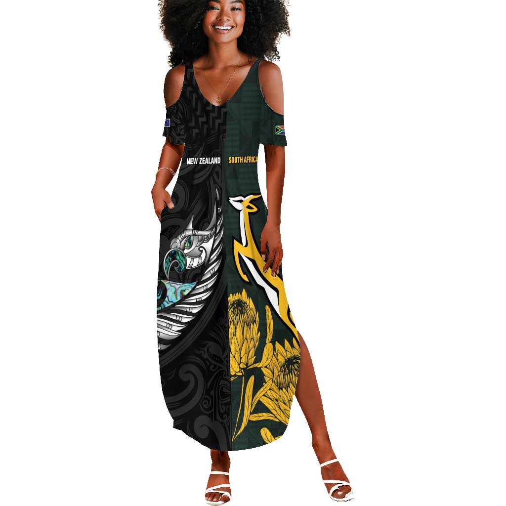 New Zealand vs South Africa Rugby Custom Summer Maxi Dress Maori - African Pattern