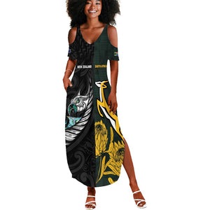 New Zealand vs South Africa Rugby Custom Summer Maxi Dress Maori - African Pattern