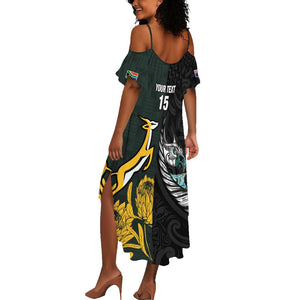 New Zealand vs South Africa Rugby Custom Summer Maxi Dress Maori - African Pattern