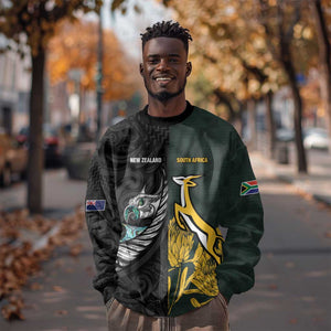 New Zealand vs South Africa Rugby Custom Sweatshirt Maori - African Pattern