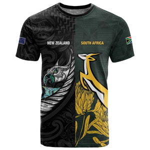 New Zealand vs South Africa Rugby Custom T shirt Maori - African Pattern