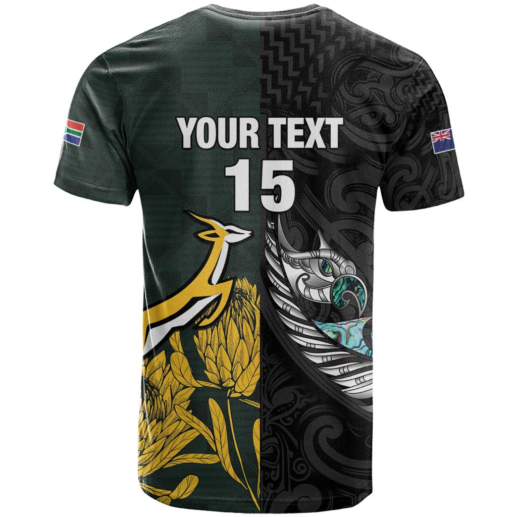 New Zealand vs South Africa Rugby Custom T shirt Maori - African Pattern