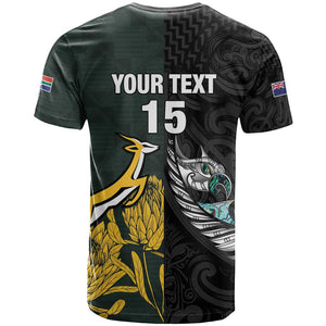 New Zealand vs South Africa Rugby Custom T shirt Maori - African Pattern