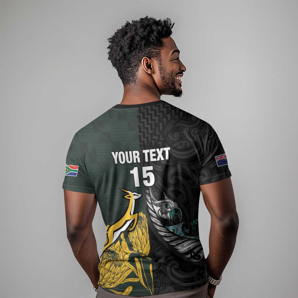 New Zealand vs South Africa Rugby Custom T shirt Maori - African Pattern