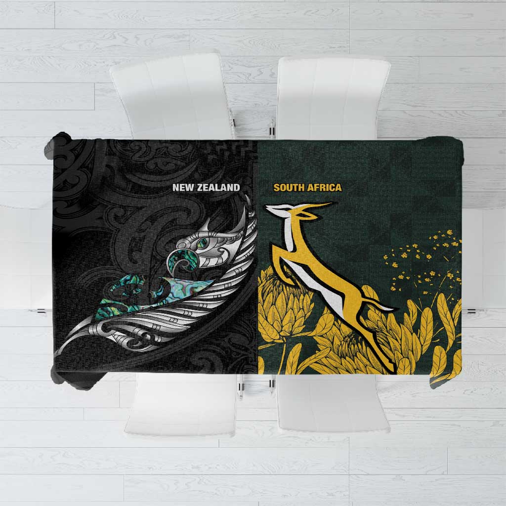 New Zealand vs South Africa Rugby Tablecloth Maori - African Pattern